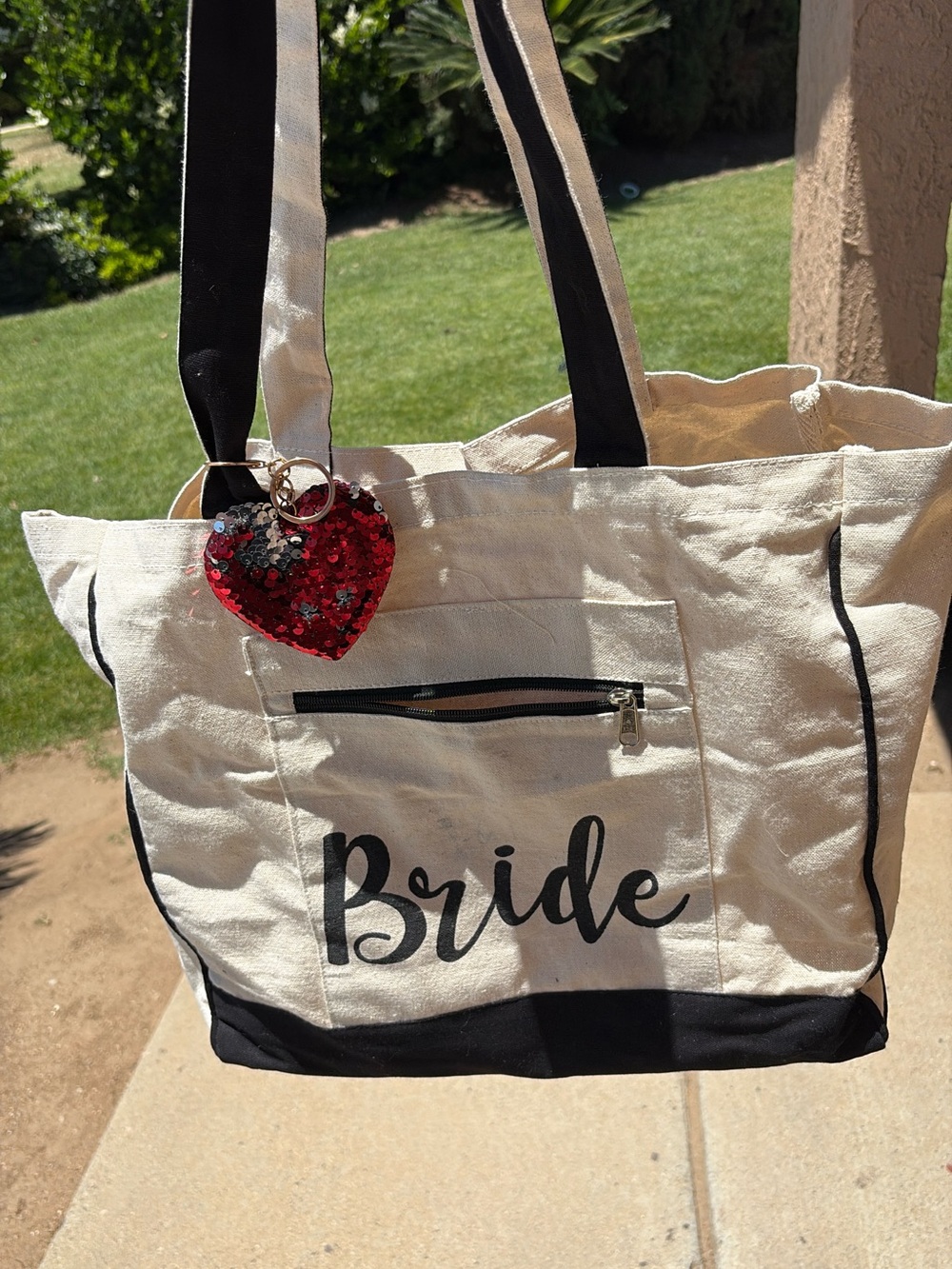 Bride Canvas Tote Bag in Cream with Black Trim